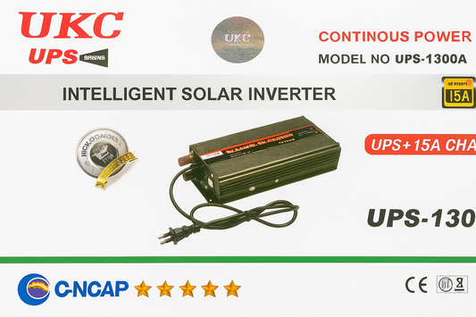 UKC Inteligentni Solarni Inverter UPS-1300A sa 15A Punjačem – 1000W Pretvarač Naponа za Akumulatore i Rezervno Napajanje